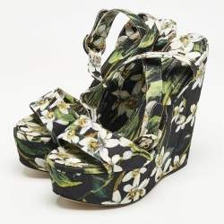 Dolce & Gabbana Multicolor Floral Print Fabric Wedge Sandals Size 39