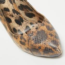 Dolce & Gabbana Beige/Brown Python Embossed Leather Platform Pumps Size 38