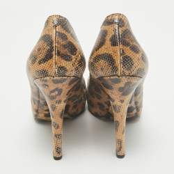 Dolce & Gabbana Beige/Brown Python Embossed Leather Platform Pumps Size 38