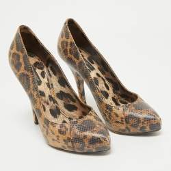 Dolce & Gabbana Beige/Brown Python Embossed Leather Platform Pumps Size 38