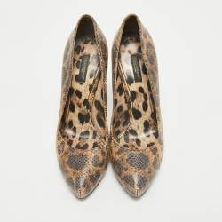 Dolce & Gabbana Beige/Brown Python Embossed Leather Platform Pumps Size 38