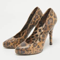 Dolce & Gabbana Beige/Brown Python Embossed Leather Platform Pumps Size 38