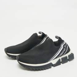Dolce & Gabbana Black Knit Fabric Sorrento Slip On Sneakers Size 37