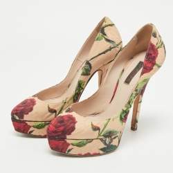 Dolce & Gabbana Multicolor Brocade Fabric Platform Pumps Size 37