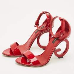 Dolce & Gabbana Red Patent Leather Keira DG Sandals Size 37