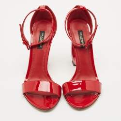 Dolce & Gabbana Red Patent Leather Keira DG Sandals Size 37