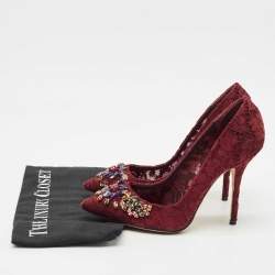 مملوكة مسبقًا Dolce & Gabbana Burgundy Lace Jewel Embellished Pumps Size 40