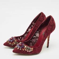 مملوكة مسبقًا Dolce & Gabbana Burgundy Lace Jewel Embellished Pumps Size 40