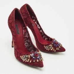 مملوكة مسبقًا Dolce & Gabbana Burgundy Lace Jewel Embellished Pumps Size 40