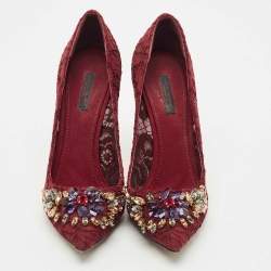 مملوكة مسبقًا Dolce & Gabbana Burgundy Lace Jewel Embellished Pumps Size 40