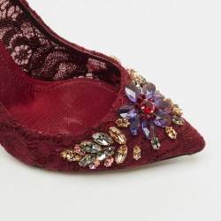 مملوكة مسبقًا Dolce & Gabbana Burgundy Lace Jewel Embellished Pumps Size 40