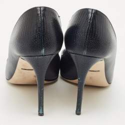 Dolce & Gabbana Navy Blue Lizard Embossed Leather Bellucci Crystal Embellished Pumps Size 40