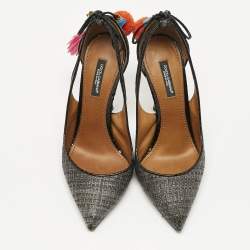 Pre Owned Dolce & Gabbana Black Raffia Pom Pom Detail Tie Up Pumps Size 37