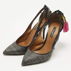 Pre Owned Dolce & Gabbana Black Raffia Pom Pom Detail Tie Up Pumps Size 37