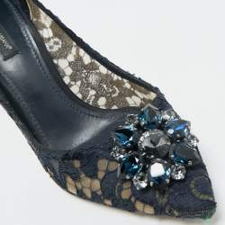 Dolce & Gabbana Navy Blue Lace and Mesh Bellucci Pumps Size 40 
