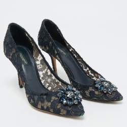 Dolce & Gabbana Navy Blue Lace and Mesh Bellucci Pumps Size 40 