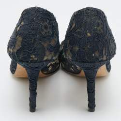 Dolce & Gabbana Navy Blue Lace and Mesh Bellucci Pumps Size 40 