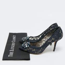 Dolce & Gabbana Navy Blue Lace and Mesh Bellucci Pumps Size 40 
