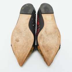 Dolce & Gabbana Black/Gold Leather and Canvas Crystal Embellished Ballet Flat Size 37