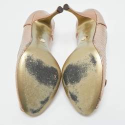 Pre Owned Dolce & Gabbana Rose Gold Python Embossed Leather Bow Peep Toe Pumps Size 38