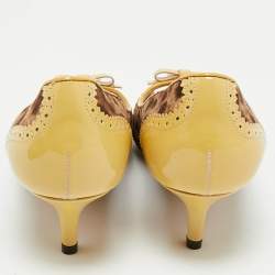 Dolce & Gabbana Brown Leopard Print Canvas Patent Leather Peep Toe Pumps Size 36