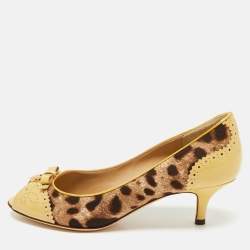 Dolce & Gabbana Brown Leopard Print Canvas Patent Leather Peep Toe Pumps Size 36