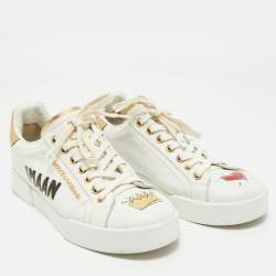 Dolce & Gabbana White Leather Portofino Low Top Sneakers Size 37