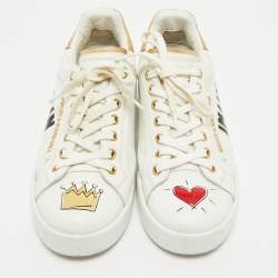 Dolce & Gabbana White Leather Portofino Low Top Sneakers Size 37