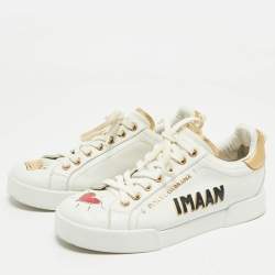 Dolce & Gabbana White Leather Portofino Low Top Sneakers Size 37