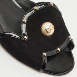 Dolce & Gabbana Black Suede DG Pearl Studded Flat Slide Sandals Size 38