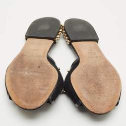 Dolce & Gabbana Black Suede DG Pearl Studded Flat Slide Sandals Size 38