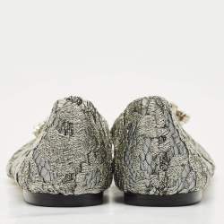 Dolce & Gabbana Silver Lace Crystal Embellished Taormina Ballet Flats Size 37