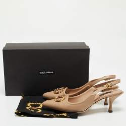 Dolce & Gabbana Beige Leather DG Amore Logo Embellished Slingback Sandals Size 39.5