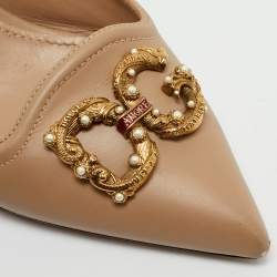 Dolce & Gabbana Beige Leather DG Amore Logo Embellished Slingback Sandals Size 39.5