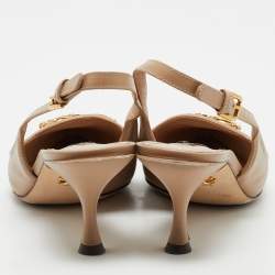 Dolce & Gabbana Beige Leather DG Amore Logo Embellished Slingback Sandals Size 39.5