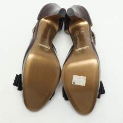 Dolce & Gabbana Burgundy/Black Leather Bow D'orsay Ankle Strap Pumps Size 38.5