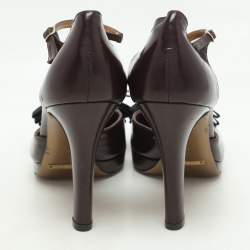 Dolce & Gabbana Burgundy/Black Leather Bow D'orsay Ankle Strap Pumps Size 38.5