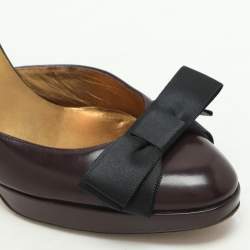 Dolce & Gabbana Burgundy/Black Leather Bow D'orsay Ankle Strap Pumps Size 38.5