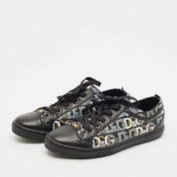 Pre Owned D&G Black Leather Lace Up Sneakers Size 37