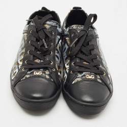 Pre Owned D&G Black Leather Lace Up Sneakers Size 37