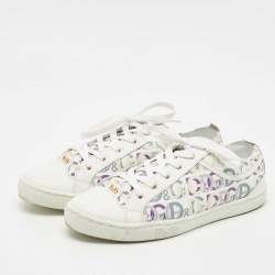 Pre Owned D & G White Leather D&G Allover Low Top Sneakers Size 37
