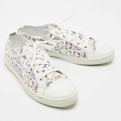Pre Owned D & G White Leather D&G Allover Low Top Sneakers Size 37