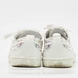 Pre Owned D & G White Leather D&G Allover Low Top Sneakers Size 37