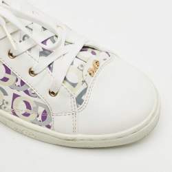 Pre Owned D & G White Leather D&G Allover Low Top Sneakers Size 37