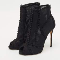 Pre Owned Dolce & Gabbana Black Mesh and Suede Trim Peep Toe Booties Size 40