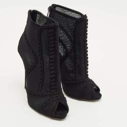 Pre Owned Dolce & Gabbana Black Mesh and Suede Trim Peep Toe Booties Size 40