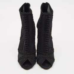 Pre Owned Dolce & Gabbana Black Mesh and Suede Trim Peep Toe Booties Size 40
