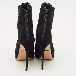 Pre Owned Dolce & Gabbana Black Mesh and Suede Trim Peep Toe Booties Size 40