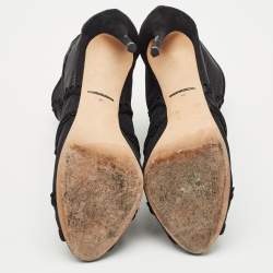 Pre Owned Dolce & Gabbana Black Mesh and Suede Trim Peep Toe Booties Size 40
