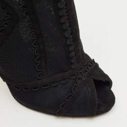 Pre Owned Dolce & Gabbana Black Mesh and Suede Trim Peep Toe Booties Size 40